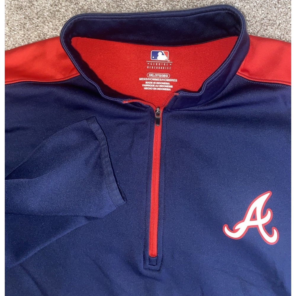 Atlanta Braves Authentic MLB Fleece 1/4 Zip Jacket Mens 3XL Blue/Red Long Sleeve